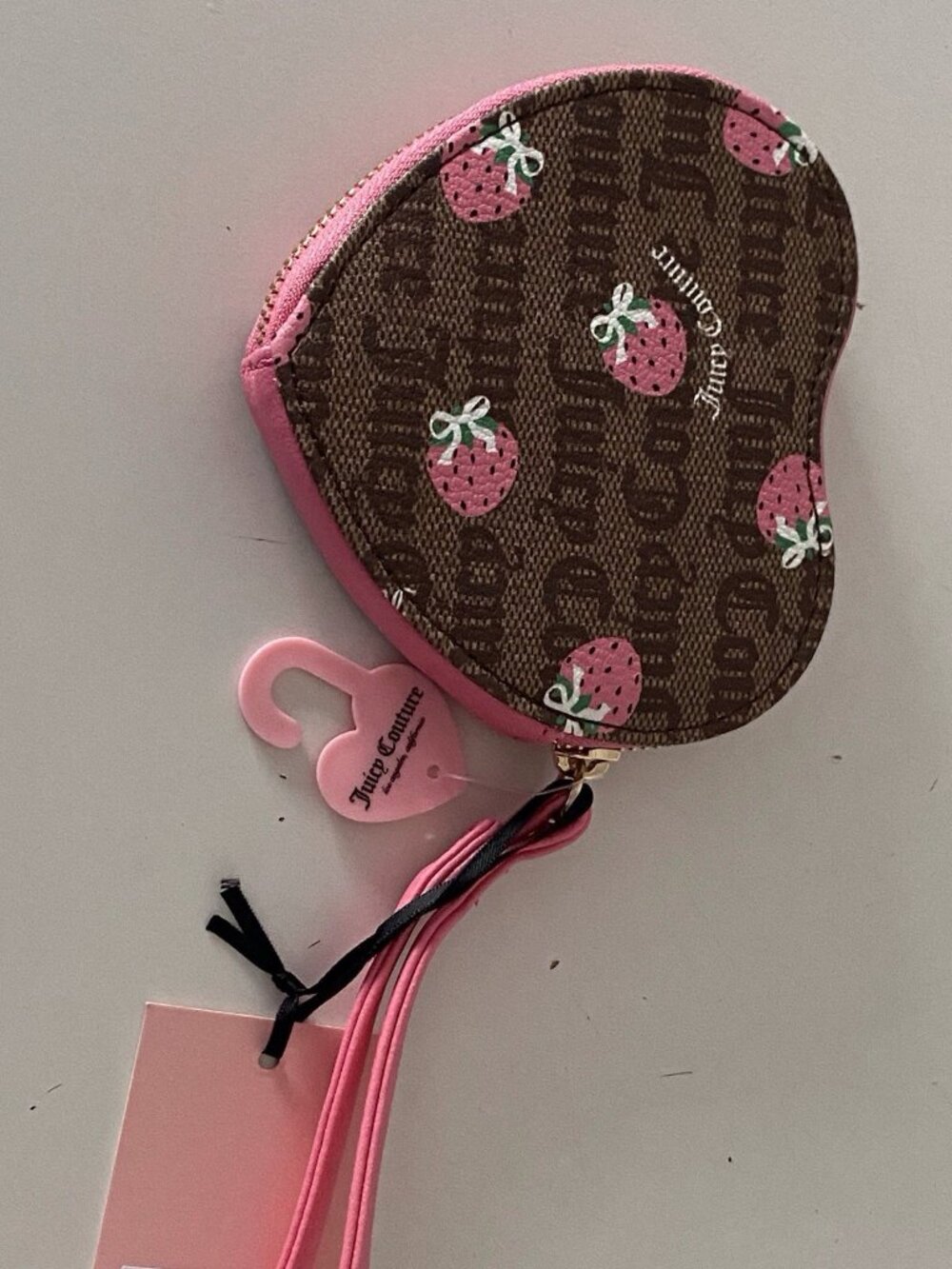 Juicy Couture Berry Sweet Coin Purse Wristlet Chestnut Chino Pink Lemonade NEW - Picture 6 of 10